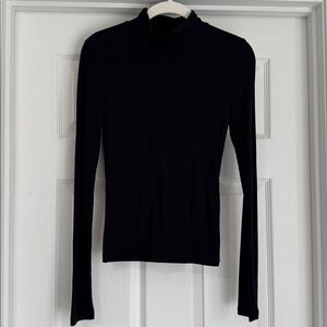 Abercrombie & Fitch Mock Neck Black Rib Long Sleeve Top